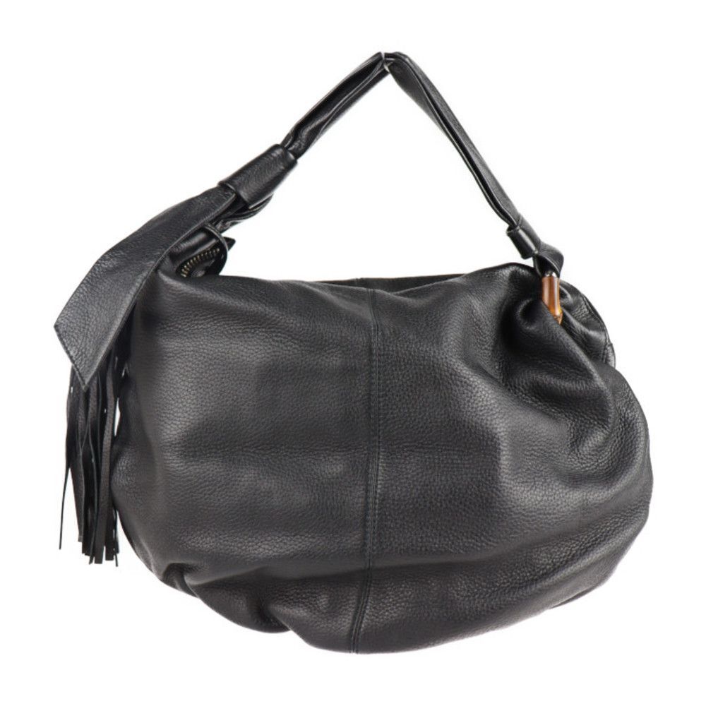 Gucci Bamboo Handbag Leather Black Tassel
